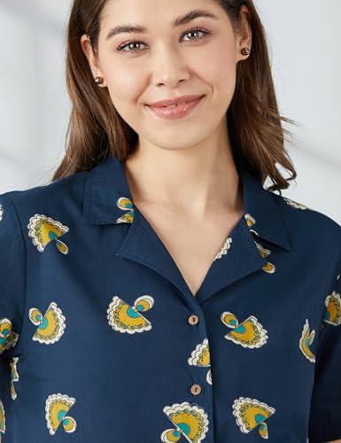Image of Amazon Brand - Myx Women Cotton Shirt and Relaxed Pajama Set | Night Suit Set (Available in Plus Sizes)