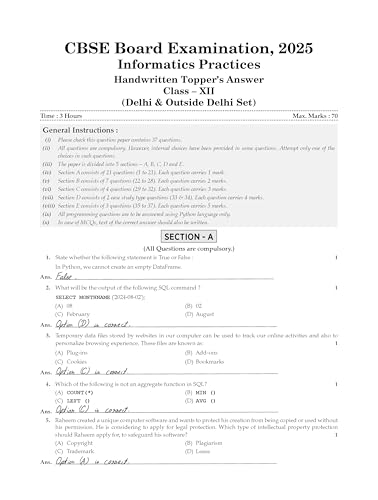 Image of Oswaal CBSE 15 Sample Question Papers Class 12 Informatics Practices for 2026 Board Exam (As per CBSE Sample Question Paper issued on 30 July 2025), recommended by 2025 CBSE Toppers
