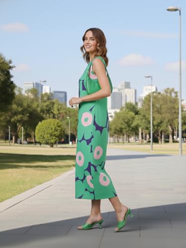 Image of GRECIILOOKS Women Dress for Women | Sleeveless Western One Piece Dress for Women Long | Casual Printed Summer Dresses for Beach & Stylish Party Outifits