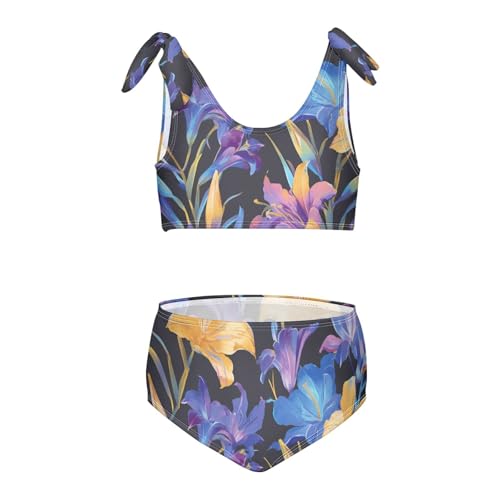 KLL Mardi Gra with French Lily Girl 2 Piece Bikini Set Beach Bathing Suit Swimming Suits Adjustable Shoulder Strap