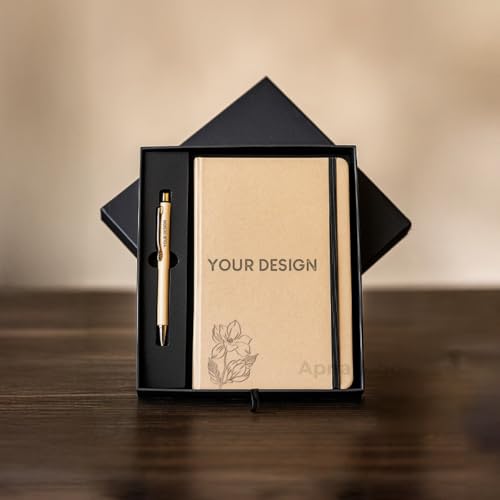 Image of Customised Diary and Pen Set with Premium Gift Box | Kraft Cover Diary and Pen | Corporate Gifts for Employees,Staff,Clients | Personalised Eco-Friendly Gift for Men, Women