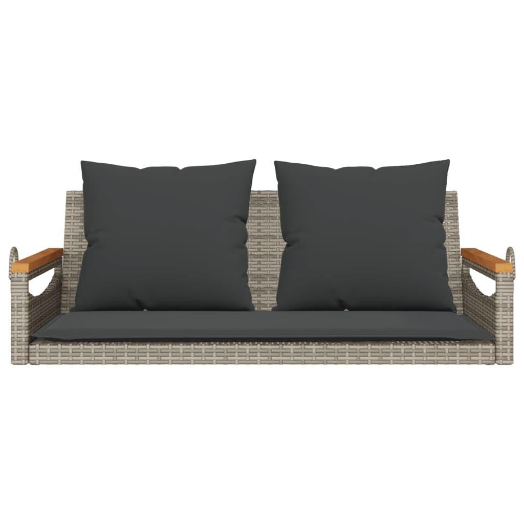 Gecheer Panchina Dondolo in Polyrattan Grigia 109x62x40 cm con Cuscini, Funzione Oscillante, Struttura in Acciaio Verniciato e Legno di Acacia, per Giardino Esterno