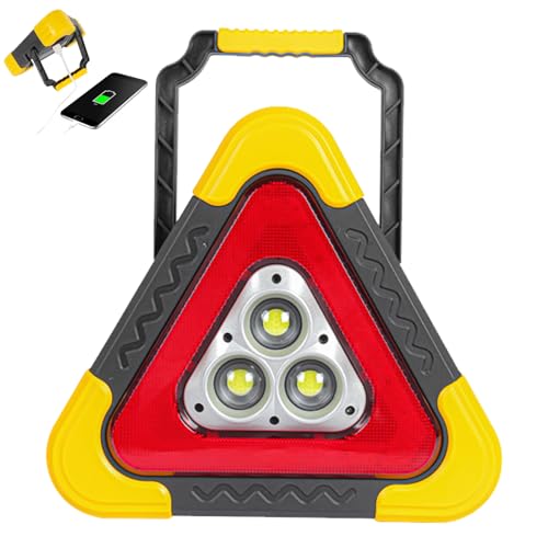 Luces Triángulo - Lámpara Triángulo De Seguridad LED, Solar Alimentada 2 En 1 Luz De Advertencia En La Carretera | 4 Modos Lámpara De Trabajo De Emergencia Para Accidentes De Vehículo, Reparación