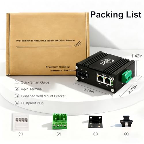 Image of Industrial 2 Ports PoE SC Gigabit Fiber Media Converter, Boost Voltage Input DC9-57V to 48V, 1 SC and 2 RJ45 IEEE802.3af /at, SC Fiber Single Mode, Dual Fiber, 1310nm, 20km