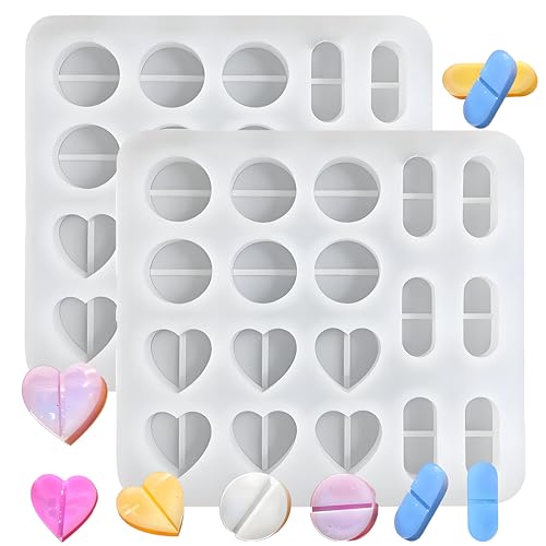 Pill Molds for Making Pills, Miniature Round Heart Tablets Capsule Mold | 2PCS MINI Pill Molds for Chocolate Candy Fondant Baking, Cake Decoration, Epoxy Resin Casting, DIY Crafts