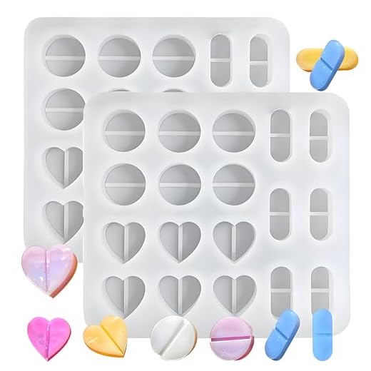 Pill Molds for Making Pills, Miniature Round Heart Tablets Capsule Mold | 2PCS MINI Pill Molds for Chocolate Candy Fondant Baking, Cake Decoration, Epoxy Resin Casting, DIY Crafts