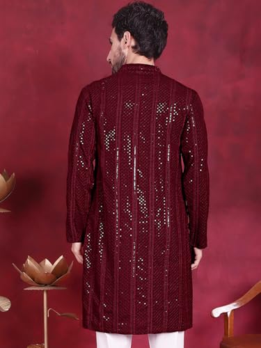 Image of Jompers Men's Regular Fit Rayon Sequins Chikankari Embroidered Kurtas