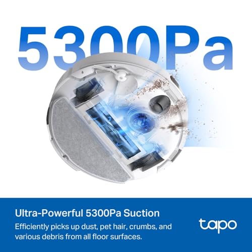 Tapo RV30 Max Saugroboter mit Wischfunktion, 5300Pa Ultra Starke Saugkraft, LiDAR+IMU Dual-Navigation, Alexa Sprachsteuerung, Weiß
