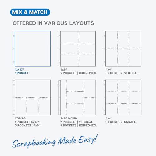 Dunwell Lot de 25 feuilles de recharge pour scrapbooking 30,5 x 30,5 cm - Super lourdes, compatibles avec les classeurs de scrapbooking à 3 anneaux, pages d'album photo standard 30,5 x 30,5 cm – vue 8