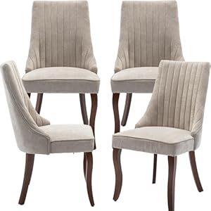 Modern Dining Chairs Set of 4, Mid Century Kitchen & Dining Room Chairs, Velvet Upholstered Kitchen Chairs with Wood Legs, Sillas de Comedor, Easy Assembly, Beige, 4 Pieces