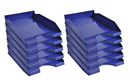 Exacompta 123104D 10er Pack Premium Briefablage Ecotray aus recyceltem Kunststoff DIN A4. Ideale Briefkörbe für Ihre Organisation. Robuste und stapelbare Ablagekörbe Blauer Engel nachtblau