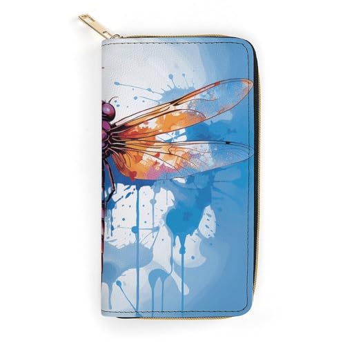 Leather Wallet Bag Colorful Abstract Dragonfly Painted Credit Card Holder Fashion Simple Card Bag Multifunctional Wallet