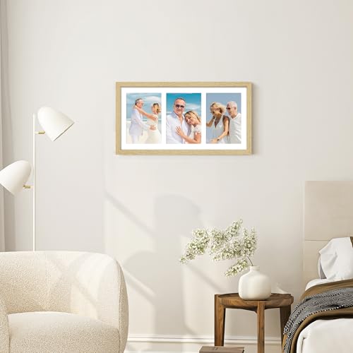 Image of DUENPY 8x16 Collage Picture Frame, Made of Natural Solid Wooden Picture Frames, Displays 3 Picture Frames 5x7, or 8x16 (Without Mat) Wall Decor, Wall Hanging, Solid Color.