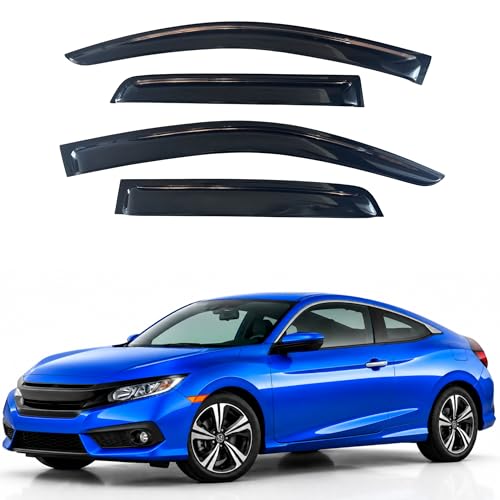 Image of IG Window Visors Fit for 2016-2020 Honda Civic Coupe, Out-Channel Rain Guards Vent Wind Deflectors 4PC, Car Accessories for 16-20 Civic Coupe (Coupe Only)