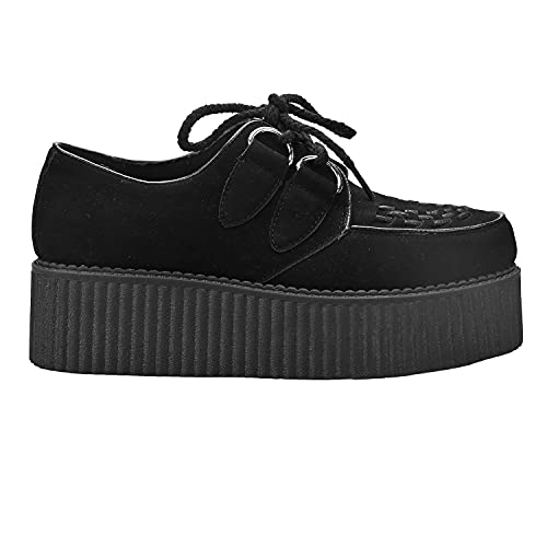 Readysalted Women's Classic Chunky Lace Up Platform Creeper Shoes (Dre1-Bkse,Us10) Black-Suede #TOP1