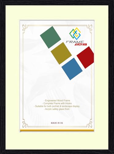 FRAME EAZY Black 12x10 Photo Frame with 10x7 Ivory Mount to Hang Portrait or Landscape - Thin Picture Frame With Safe Perspex Front - 12" x 10" For Picture Size 10" x 7"