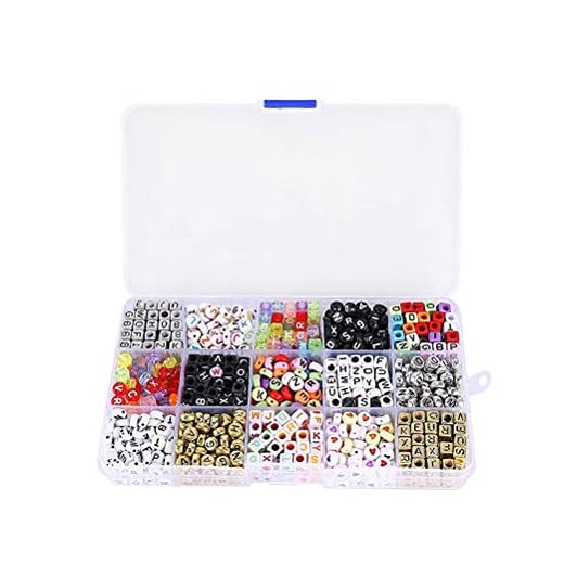 ULTNICE 1100 Piezas Abalorios Alfabeto Letras Acrílico Cuadrados Redondos con Caja de Almacenaje Plastico