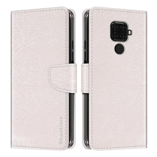 Custodia Portafoglio pelle Compatibile con Huawei Mate 30 Lite Cover Colorata Flip con Portacarte Chiusura Magnetica ProtettivaBianco
