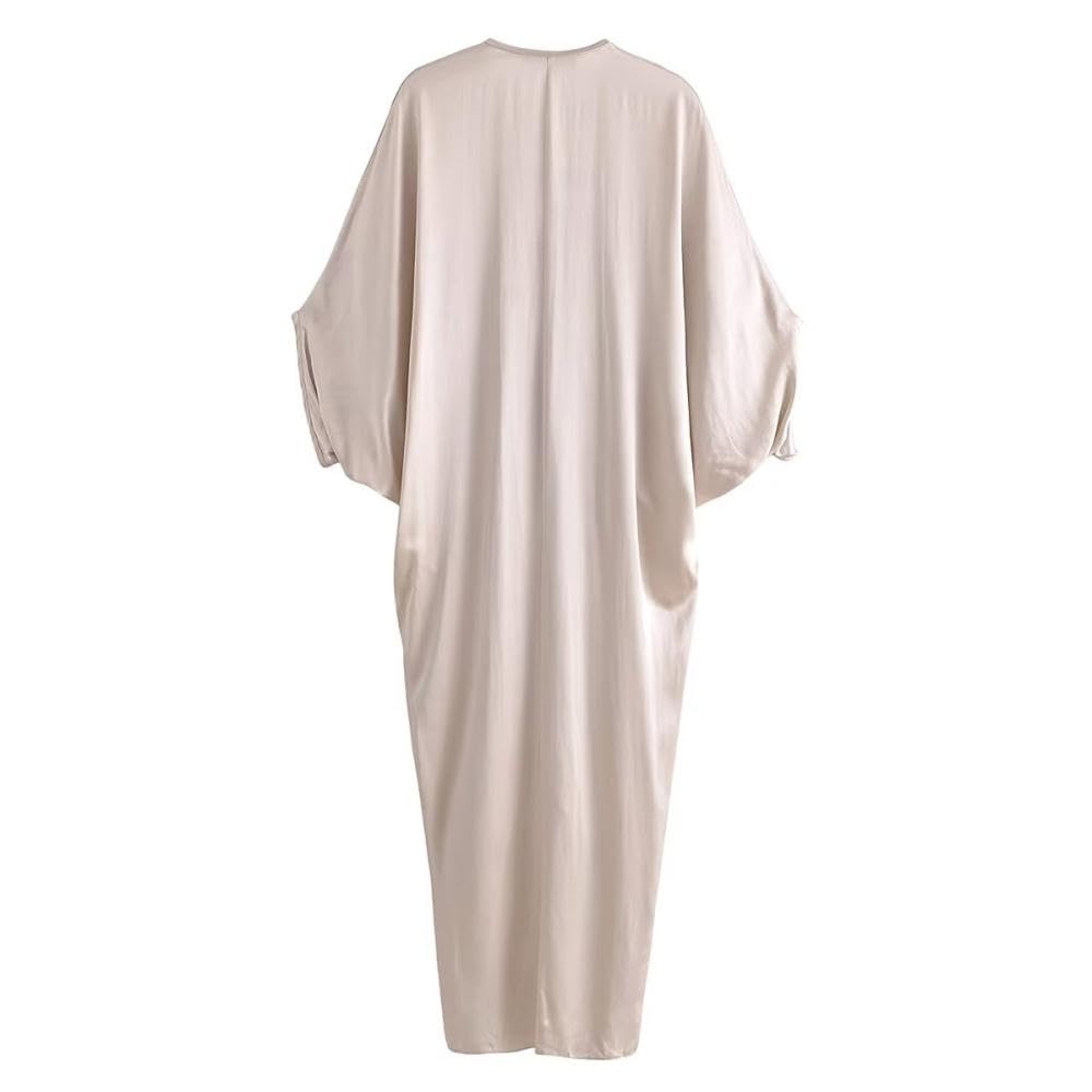 NOLLAM Vestido de Mujer, Vestido Camisero Largo de satén de Seda, Fiesta, Vacaciones, Club Nocturno, graduación, Playa, jóvenes y Mujeres de Mediana Edad