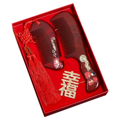 Peignes à cheveux bois rouge mariage : lot de 2 accessoires de coiffure bohème et champêtre
