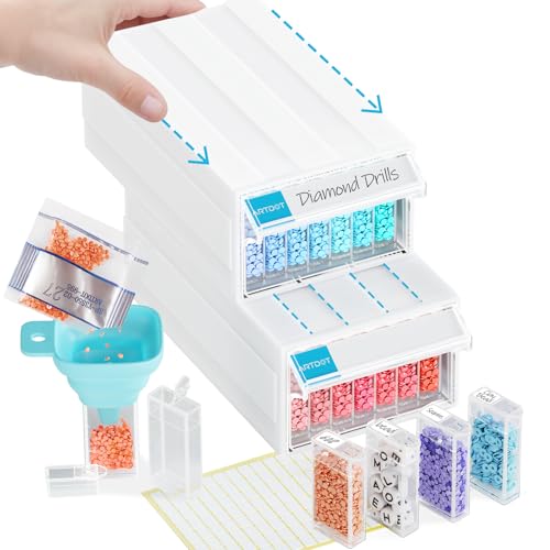 ARTDOT 2 Pack Diamond Painting Storage Containers with 70 Rectangle Grids, Bead Organizer Box Stackable Assembly Design for Crafts Storage Accessories, Art Beads, Seeds
