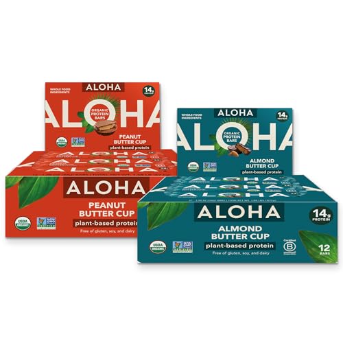 ALOHA Organic Plant-Based Protein Bars Bundle — Peanut Butter Cup + Almond Butter Cup | 24 Bars (1.98oz, 12+12) | 14g Plant-Based Protein | Post-Workout · Clean Dessert · Nut Butter Fix | Vegan, Glute image 2