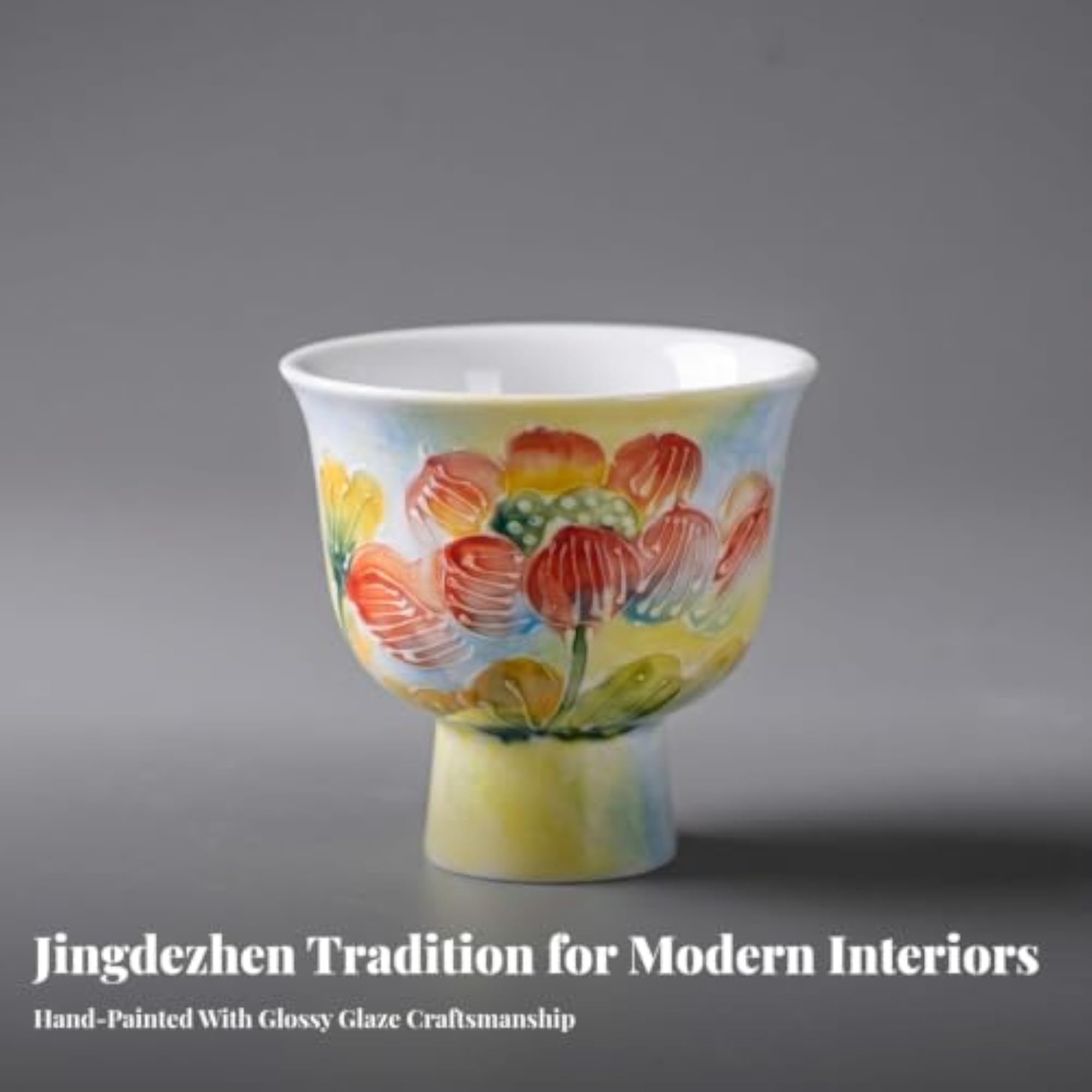 Hand-Painted Ceramic Teacup with Pedestal Base
