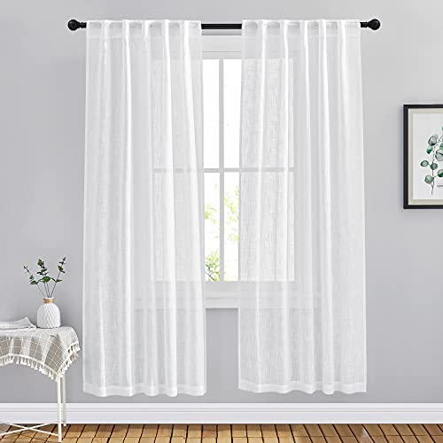 NICETOWN Semi Sheer Linen Curtains for Bedroom, Rod Pockets & Back Tab Linen Sheer Window Treatments Privacy with Light Penetration for Flat/Apartment