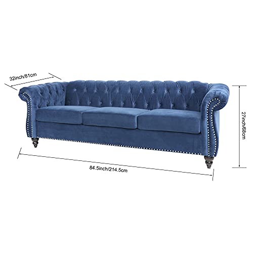 Nosga Modern Contemporary Sofa Couch With Deep Button Tufting Dutch Velvet, Solid Wood Frame And Wood Legs (Blue) #TOP2
