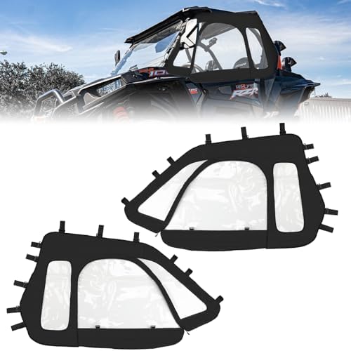 RZR Soft Upper Door YKK Zipper Compatible with Polaris RZR XP 1000 / XP Turbo 2014-2023 2-Seater Models, UTV Cab Enclosures Side Windows, Work with Side Mirror Windshield Roof