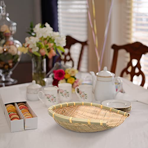 Ganazono Woven Wooden Basket Natural Handmade Sieve Basket U Shape Bamboo Fruit Tray Basket Colander For Noodles Breakfast Drinks Snack 28X28Cm #TOP2