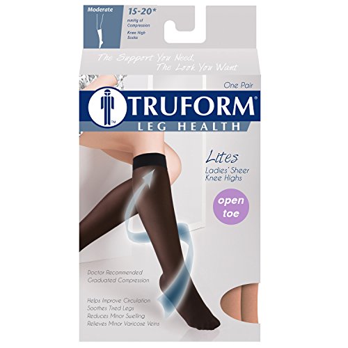 Truform Sheer Compression Stockings, 15-20 Mmhg, Women's Knee High Length, Open Toe, 20 Denier, Nude, X-Large #TOP4