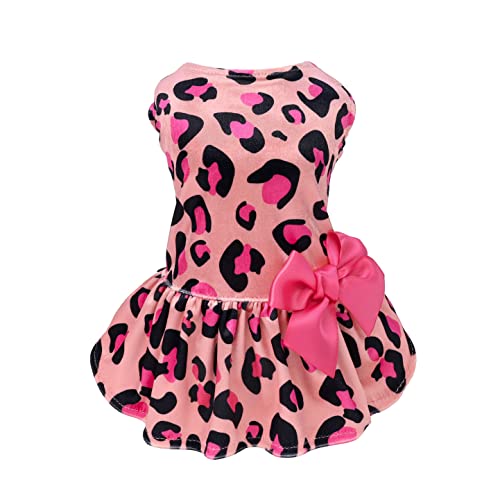 Fitwarm Mothers Day Leopard Dog Dresses, Lightweight Velvet Dog Clothes For Small Dogs Girl, Holiday Theme Outfit, Cat Apparel, Rose Red, Small #TOP4