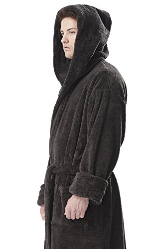 Arus Mens Hooded Fleece With Long Ankle Length Turkish Bath Robe Charcoal, Large-X-Large #TOP1