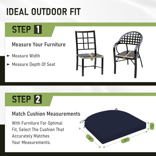 Image of Basic Beyond Outdoor Chair Cushions Set of 4, Outdoor Cushions for Patio Furniture, Water Resistant Patio Chair Cushions with 2 Ties, 17x16x2, Navy