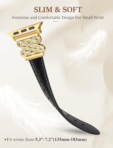 Image of Newlibery Leather Band for Women Slim Dressy Bands Compatible with Apple Watch 38mm 40mm 41mm 42mm 44mm 45mm 49mm, Designer Interlock Buckle Strap for iWatch Series 10 /9 /8 /7 /6 /5 /4 /3 /2 /1 /SE /Ultra