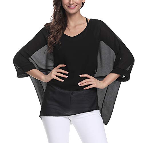 Image of Ckikiou Plus Size Batwing Flowy Semi Sheer Chiffon Blouse Tunic for Women Summer Floral Print Boho Beach Cover ups
