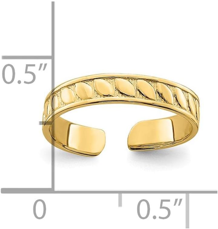14k Yellow Gold Adjustable Leaf Engraved Design Toe Ring