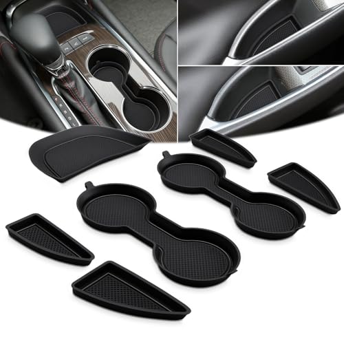 Auovo Cup Holder Inserts Coaster Center Console Liners Compatible with Chevy Malibu Accessories 2017-2025 Silicone Cup Mat Pad Door Liners Car Interior Decoration(Black, 7PCS-with Door Liners)