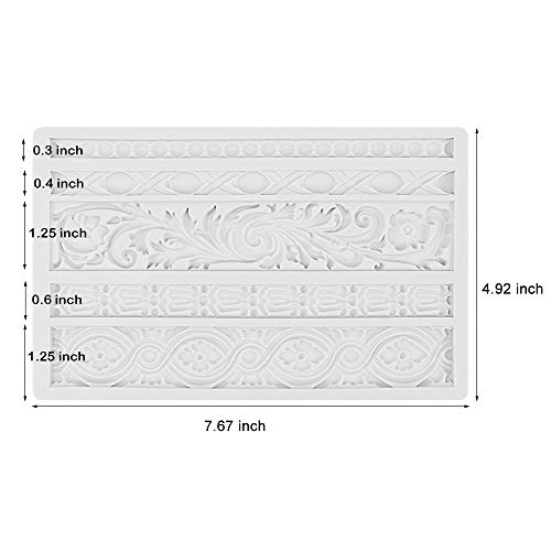 Palksky Diy Baroque Scroll Relief Cake Border Silicone Mold/Vintage Curlicues Fondant Molds Flower Frame Edible Lace Mould Mat For Birthday Candy Chocolate Sugarcraft Gum Paste Decorating Tool #TOP4