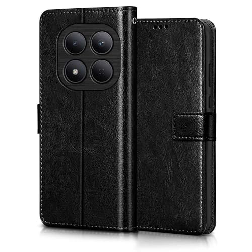 Image of WOW IMAGINE Shock Proof Flip Cover Back Case Cover for Mi Redmi Note 15 5G 2025 | Poco M8 5G (Flexible | Leather Finish | Card Pockets Wallet & Stand | Black)