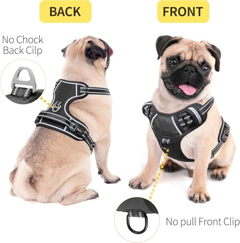 Image of HEELE Dog Harness Dog Harness Small Dog No Pull Harness with Soft Handle Reflective Harness Adjustable, Black, XS