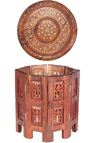 Marokkanischer Tisch Beistelltisch aus Holz Caglanur Braun ø 30cm groß rund | Orientalischer runder Hocker Blumenhocker… – Bild 8