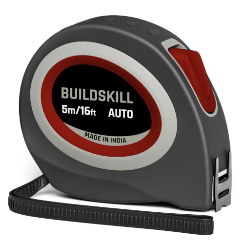 Image of BUILDSKILL 5 Meter Auto Lock Measuring Tape | Double Hook & Double Sided 19MM Wide Steel Measuring Blade | TPR Soft Grip & Unbreakable ABS Body | Belt Clip & Hand Strap for DIY & Professional Use