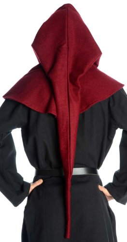 HEMAD Capuche médiévale avec Liripipe - Feutre de Laine - Taille Unique - Rouge – vue 2