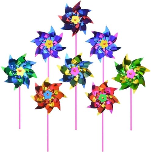 Lot de 100 moulins à vent en plastique arc-en-ciel pour fête, bricolage, jardin, pelouse, fête, décoration, sculptures de jardin