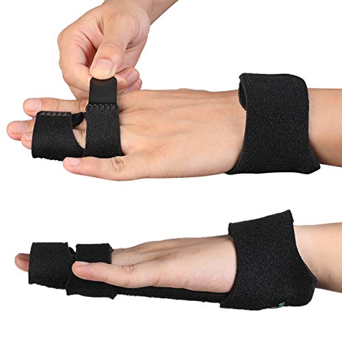 Fibee 2 Finger Splint Trigger Finger Splint, Adjustable Two Finger Splint Full Hand And Wrist Brace Support, Metal Straightening Immobilizer Treatment For Sprains, Mallet Injury, Arthritis(S/M) #TOP6