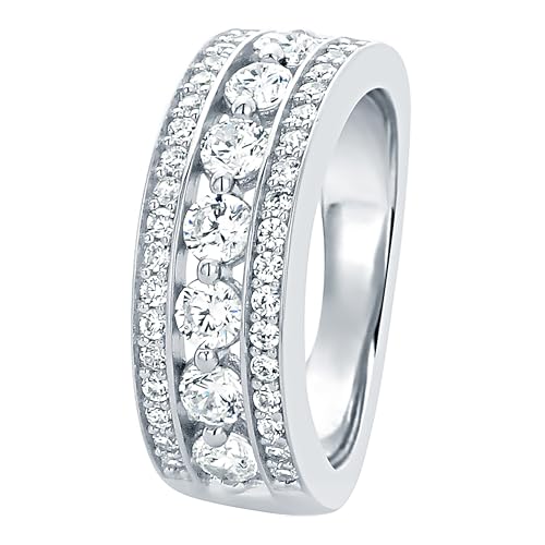 DoubleAccent Sterling Silver Ring Wedding Band Round CZ Stone Seven Stone Classic Anniversary Ring 7MM (Size 5 to 10)