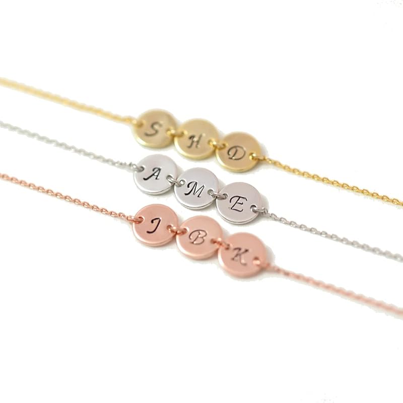 Personalized Initial Bracelet, Name Disc Bracelet, Stamped