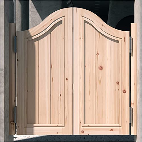 Natural Solid Wood Louvered Saloon Swing Door, 105cmWidthx70cmHigh Handmade Cafe Swinging Door with Metal Hinges, Two-Way Open Partition Door for Kitchen Balcony